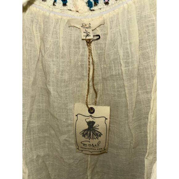 🇺🇸 Granny Square Patchwork Trim Cold Shoulder Top - Picture 4 of 5